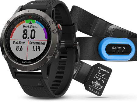 Часы Garmin (Гармин) FENIX 5 серые с черным ремешком и HRM - Tri